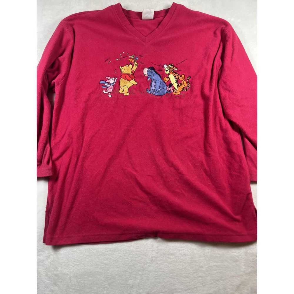 Disney Store Winnie‎ the Pooh Fleece Pullover Womens Large Pink V Neck Tigger